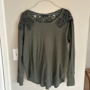 American Eagle Outfitters Dark Green Floral Lace Long Sleeve Top